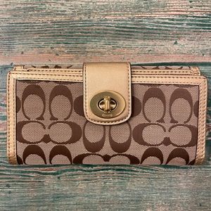Coach signature leather and fabric wallet
